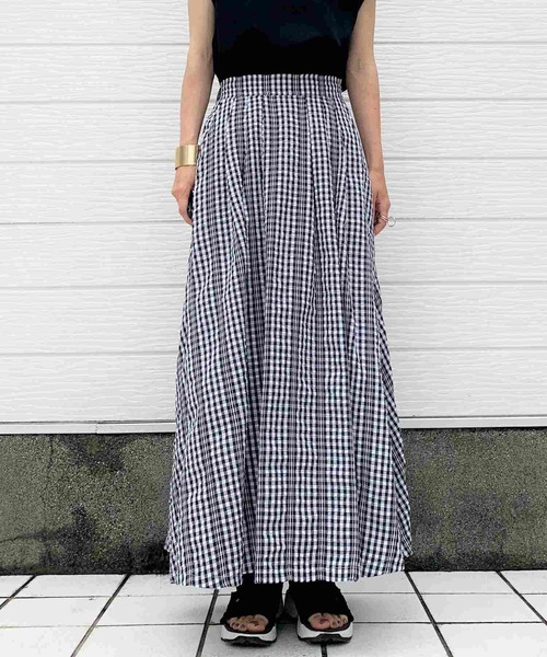 Q（キュー）の「ギンガムチェックスカート（スカート・レディース・ブラック・MEDIUM）」の2枚目の写真