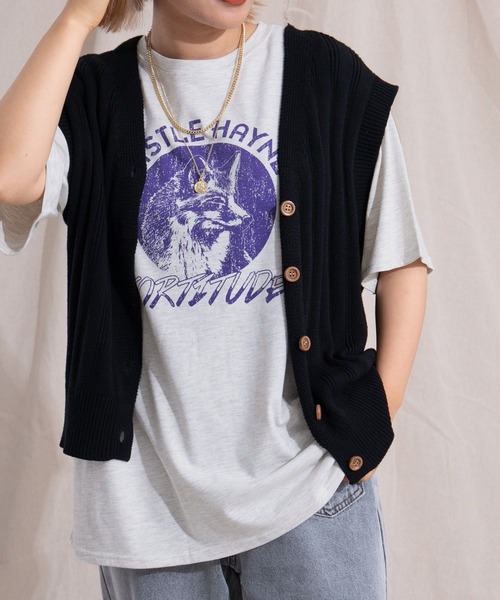 kutir(クティール)の「FOXプリントTシャツ(Tシャツ/カットソー・レディース・パープル/グリーン/オートミール・FREE)」の2枚目の写真