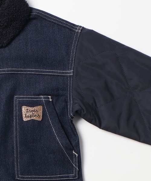 trois lapins kp（トロワラパンケーピー）の「デニム×タフタジャケット(140-160cm)（デニムジャケット・キッズ・ネイビー・140cm/150cm/160cm）」の3枚目の写真