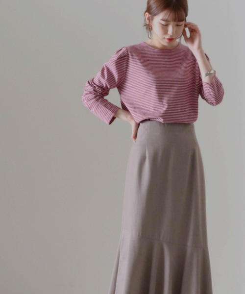 Cheek（チーク）の「細ボーダーパワショルＴＯＰＳ（Tシャツ/カットソー・レディース・チャコールグレー/アイボリー/ローズ・FREE）」の14枚目の写真