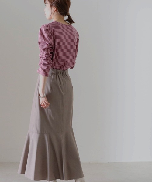 Cheek（チーク）の「細ボーダーパワショルＴＯＰＳ（Tシャツ/カットソー・レディース・チャコールグレー/アイボリー/ローズ・FREE）」の6枚目の写真