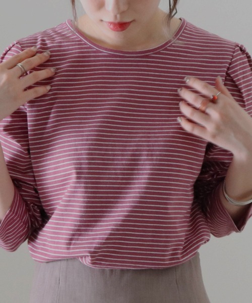 Cheek（チーク）の「細ボーダーパワショルＴＯＰＳ（Tシャツ/カットソー・レディース・チャコールグレー/アイボリー/ローズ・FREE）」の11枚目の写真