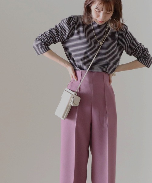 Cheek（チーク）の「細ボーダーパワショルＴＯＰＳ（Tシャツ/カットソー・レディース・チャコールグレー/アイボリー/ローズ・FREE）」の5枚目の写真