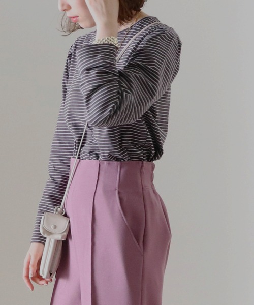 Cheek（チーク）の「細ボーダーパワショルＴＯＰＳ（Tシャツ/カットソー・レディース・チャコールグレー/アイボリー/ローズ・FREE）」の22枚目の写真