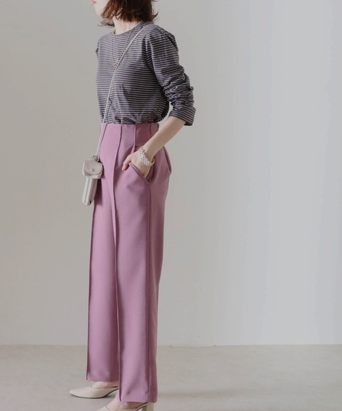 Cheek（チーク）の「細ボーダーパワショルＴＯＰＳ（Tシャツ/カットソー・レディース・チャコールグレー/アイボリー/ローズ・FREE）」の17枚目の写真