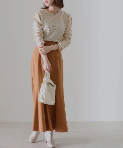 Cheek（チーク）の「細ボーダーパワショルＴＯＰＳ（Tシャツ/カットソー・レディース・チャコールグレー/アイボリー/ローズ・FREE）」の8枚目の写真