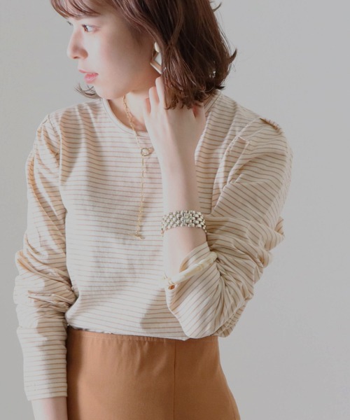 Cheek（チーク）の「細ボーダーパワショルＴＯＰＳ（Tシャツ/カットソー・レディース・チャコールグレー/アイボリー/ローズ・FREE）」の21枚目の写真