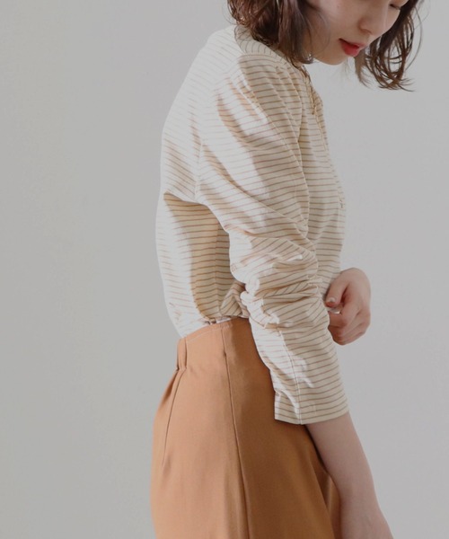 Cheek（チーク）の「細ボーダーパワショルＴＯＰＳ（Tシャツ/カットソー・レディース・チャコールグレー/アイボリー/ローズ・FREE）」の16枚目の写真