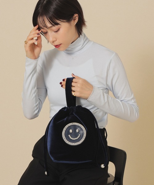 Ray BEAMS(レイビームス)の「ECODECO / ベルベット 巾着 バッグ(トートバッグ・レディース・ネイビー/ワイン・ONE SIZE)」の1枚目の写真