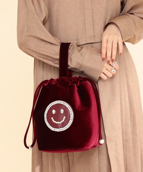 Ray BEAMS(レイビームス)の「ECODECO / ベルベット 巾着 バッグ(トートバッグ・レディース・ネイビー/ワイン・ONE SIZE)」の2枚目の写真