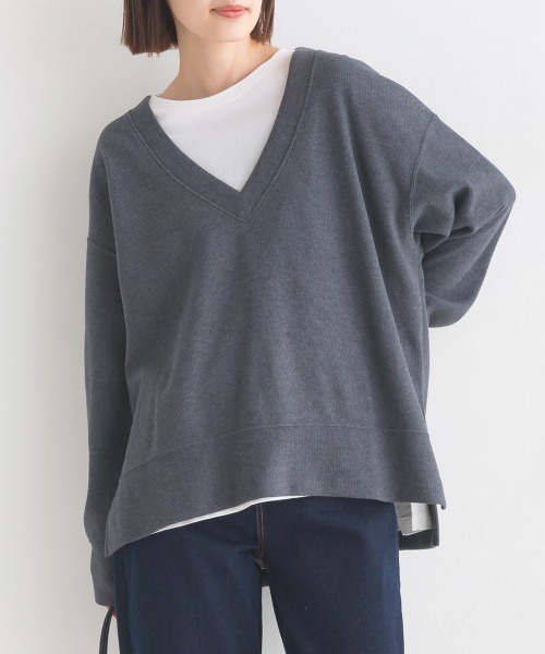 OMNES(オムネス)の「ウールタッチリブニットソー深Vネックプルオーバー(ニット/セーター・レディース・ベージュ/グレー系その他/チャコール・FREE)」の3枚目の写真