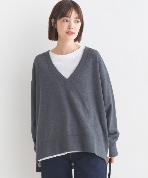 OMNES(オムネス)の「ウールタッチリブニットソー深Vネックプルオーバー(ニット/セーター・レディース・ベージュ/グレー系その他/チャコール・FREE)」の13枚目の写真