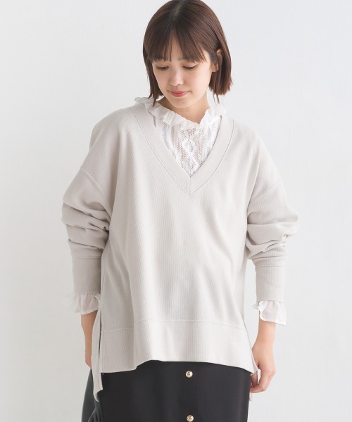 OMNES(オムネス)の「ウールタッチリブニットソー深Vネックプルオーバー(ニット/セーター・レディース・ベージュ/グレー系その他/チャコール・FREE)」の8枚目の写真