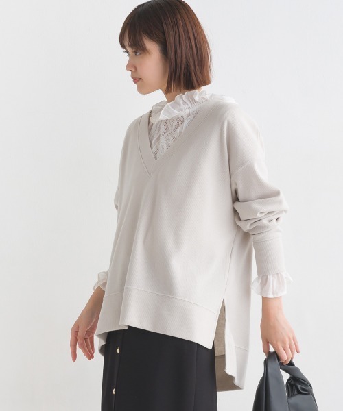 OMNES(オムネス)の「ウールタッチリブニットソー深Vネックプルオーバー(ニット/セーター・レディース・ベージュ/グレー系その他/チャコール・FREE)」の9枚目の写真