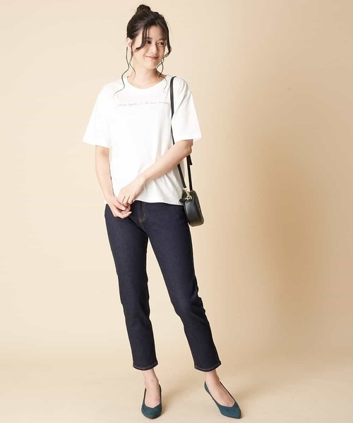 OFUON le MK（オフオンルエムケー）の「【洗濯機で洗える】スリムデニムパンツ（デニムパンツ・レディース・ネイビー/ベージュ・40/38/36）」の8枚目の写真