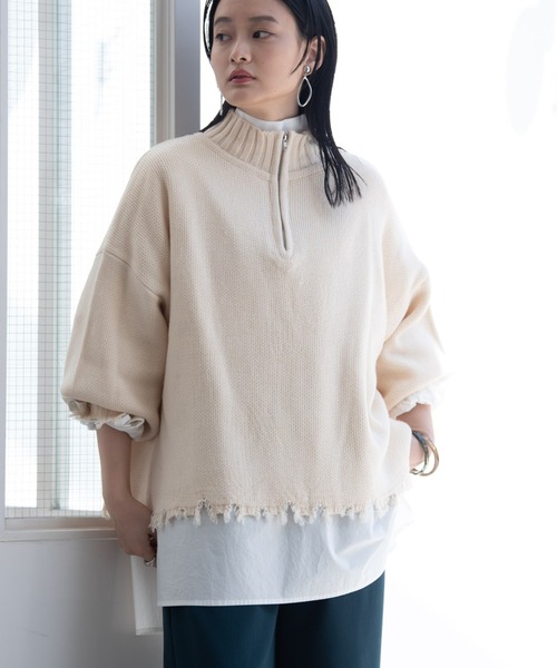 Happy John(ハッピージョン)の「damage hizip knit/ダメージハイジップニット(ニット/セーター・レディース・ブラック/グリーン/ナチュラル・FREE)」の2枚目の写真