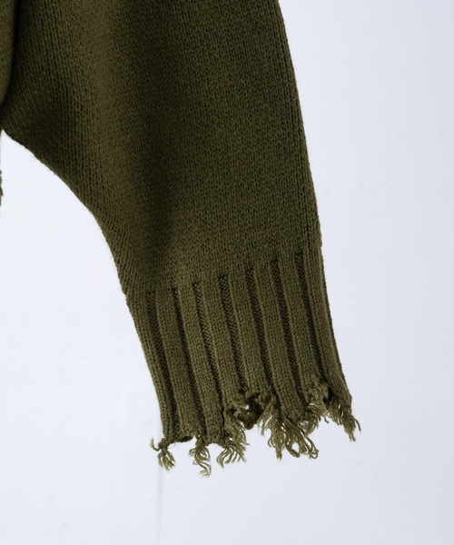 Happy John(ハッピージョン)の「damage hizip knit/ダメージハイジップニット(ニット/セーター・レディース・ブラック/グリーン/ナチュラル・FREE)」の8枚目の写真