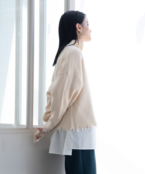 Happy John(ハッピージョン)の「damage hizip knit/ダメージハイジップニット(ニット/セーター・レディース・ブラック/グリーン/ナチュラル・FREE)」の5枚目の写真
