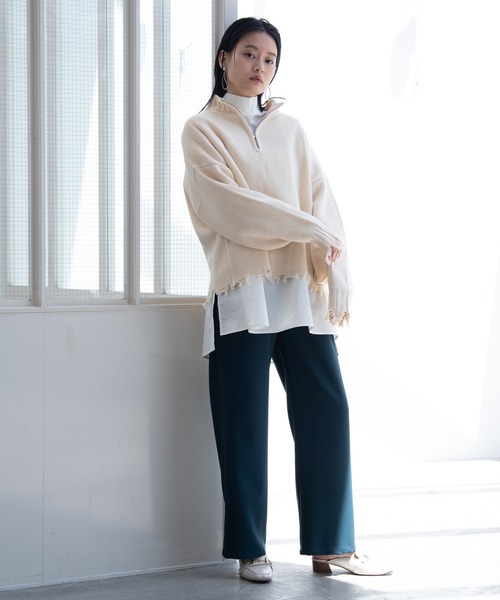 Happy John(ハッピージョン)の「damage hizip knit/ダメージハイジップニット(ニット/セーター・レディース・ブラック/グリーン/ナチュラル・FREE)」の6枚目の写真