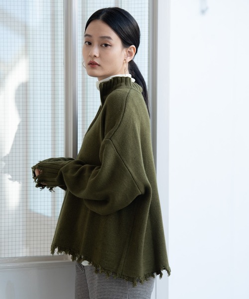 Happy John(ハッピージョン)の「damage hizip knit/ダメージハイジップニット(ニット/セーター・レディース・ブラック/グリーン/ナチュラル・FREE)」の21枚目の写真