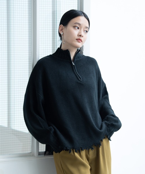 Happy John(ハッピージョン)の「damage hizip knit/ダメージハイジップニット(ニット/セーター・レディース・ブラック/グリーン/ナチュラル・FREE)」の19枚目の写真