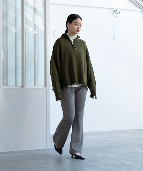 Happy John(ハッピージョン)の「damage hizip knit/ダメージハイジップニット(ニット/セーター・レディース・ブラック/グリーン/ナチュラル・FREE)」の14枚目の写真