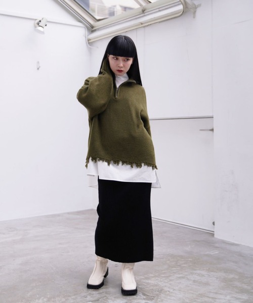 Happy John(ハッピージョン)の「damage hizip knit/ダメージハイジップニット(ニット/セーター・レディース・ブラック/グリーン/ナチュラル・FREE)」の17枚目の写真
