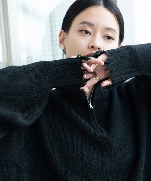 Happy John(ハッピージョン)の「damage hizip knit/ダメージハイジップニット(ニット/セーター・レディース・ブラック/グリーン/ナチュラル・FREE)」の20枚目の写真