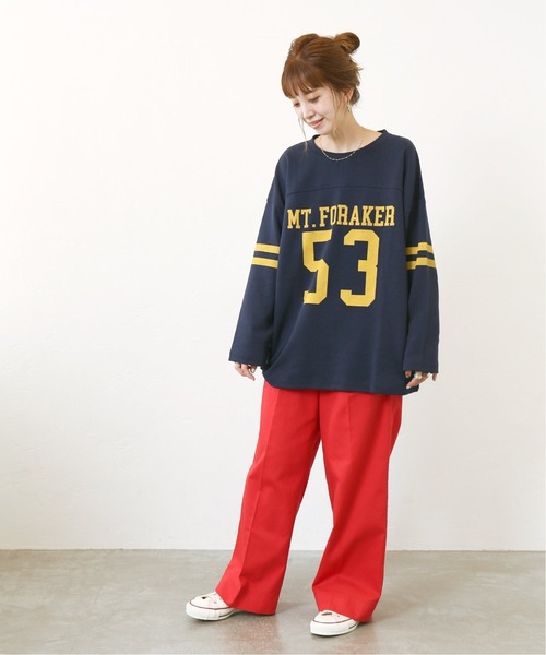 Simplicite（サンプリシテ）の「FOOTBALL BIG TEE◆（Tシャツ/カットソー・レディース・ネイビー/グリーン・FREE）」の19枚目の写真