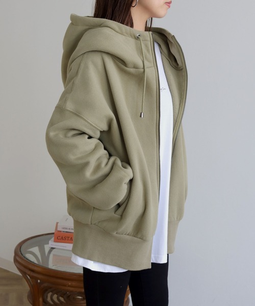 HER CLOSET(ハークローゼット)の「【shemoshelly】裏起毛ビッグフーディジップアップパーカー(パーカー・レディース・チャコールグレー/ブラック/アイボリー/モカ/ライトカーキ/杢グレー・M)」の6枚目の写真