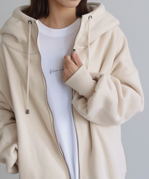 HER CLOSET(ハークローゼット)の「【shemoshelly】裏起毛ビッグフーディジップアップパーカー(パーカー・レディース・チャコールグレー/ブラック/アイボリー/モカ/ライトカーキ/杢グレー・M)」の18枚目の写真