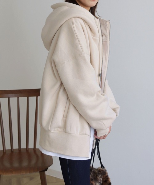 HER CLOSET(ハークローゼット)の「【shemoshelly】裏起毛ビッグフーディジップアップパーカー(パーカー・レディース・チャコールグレー/ブラック/アイボリー/モカ/ライトカーキ/杢グレー・M)」の17枚目の写真