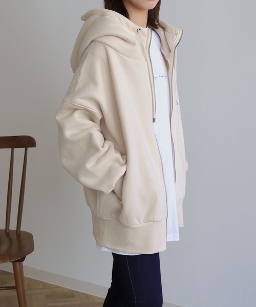 HER CLOSET(ハークローゼット)の「【shemoshelly】裏起毛ビッグフーディジップアップパーカー(パーカー・レディース・チャコールグレー/ブラック/アイボリー/モカ/ライトカーキ/杢グレー・M)」の19枚目の写真