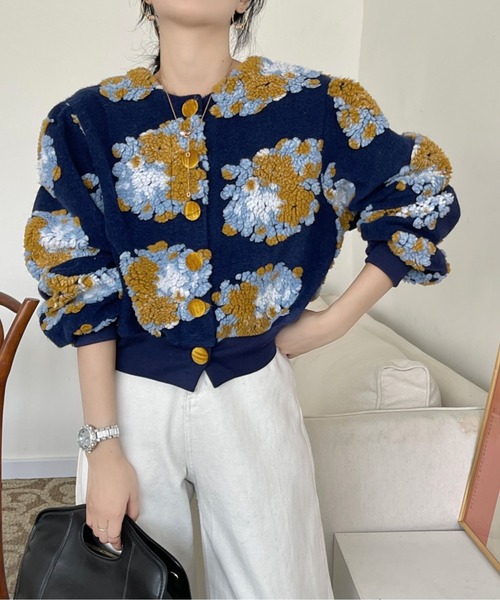 emi+（エミプラス）の「バイカラーボアドッキングニットカーディガン