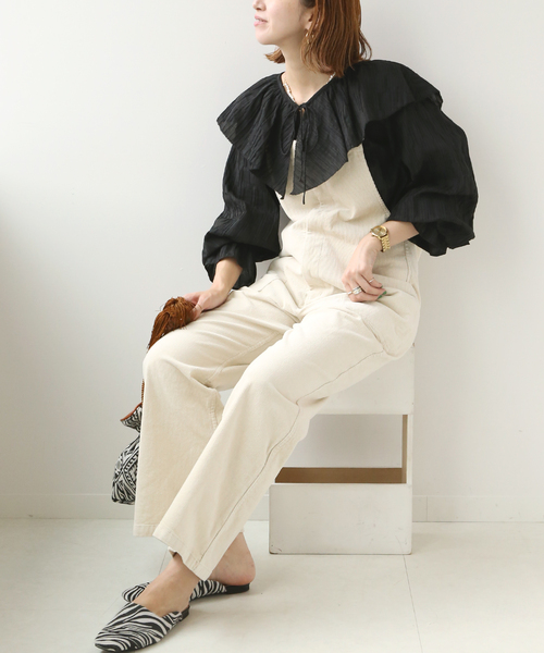 Simplicite（サンプリシテ）の「16ウェルコールサロペット◆（サロペット/オーバーオール・レディース・ブラック/アイボリー・FREE）」の2枚目の写真