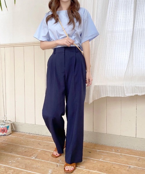 mood for a day（ムードフォーアデイ）の「two tuck pending slacks pants / ツータックバンドスラックスパンツ（スラックス・レディース・ネイビー/グレー・FREE）」の3枚目の写真