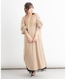 Wordtrobe | 【wordtrobe】空紡糸天竺 布帛切替 ボリュームスリーブ ワンピース(ワンピース)