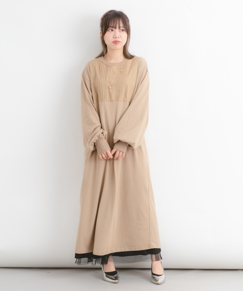 Wordtrobe（ワードトローブ）の「【wordtrobe】空紡糸天竺 布帛切替 ボリュームスリーブ ワンピース（ワンピース・レディース・ホワイト/ブラック/ベージュ・FREE）」の7枚目の写真