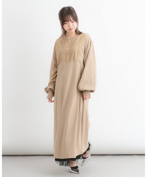 Wordtrobe（ワードトローブ）の「【wordtrobe】空紡糸天竺 布帛切替 ボリュームスリーブ ワンピース（ワンピース・レディース・ホワイト/ブラック/ベージュ・FREE）」の9枚目の写真