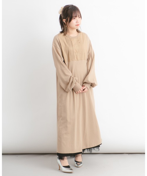 Wordtrobe（ワードトローブ）の「【wordtrobe】空紡糸天竺 布帛切替 ボリュームスリーブ ワンピース（ワンピース・レディース・ホワイト/ブラック/ベージュ・FREE）」の5枚目の写真