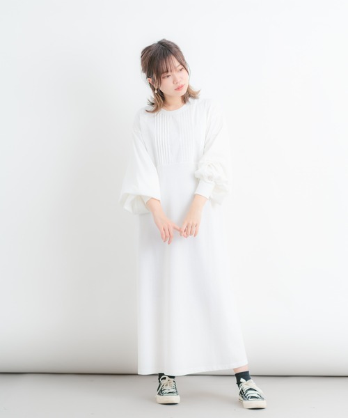 Wordtrobe（ワードトローブ）の「【wordtrobe】空紡糸天竺 布帛切替 ボリュームスリーブ ワンピース（ワンピース・レディース・ホワイト/ブラック/ベージュ・FREE）」の21枚目の写真