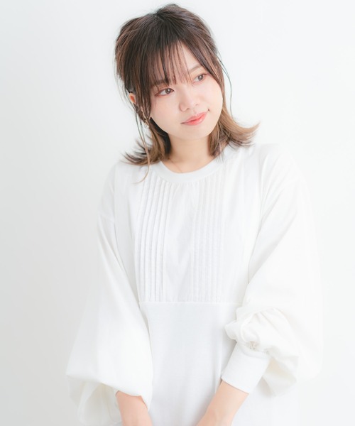 Wordtrobe（ワードトローブ）の「【wordtrobe】空紡糸天竺 布帛切替 ボリュームスリーブ ワンピース（ワンピース・レディース・ホワイト/ブラック/ベージュ・FREE）」の19枚目の写真