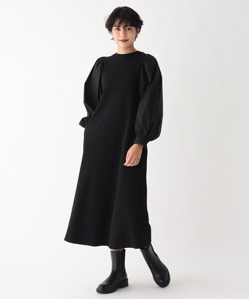 AG by aquagirl(エージーバイアクアガール)の「◆テレコ異素材スリーブワンピース【WEB限定サイズ】(ワンピース・レディース・ブラック/ベージュ/レンガ・40/38/36)」の2枚目の写真