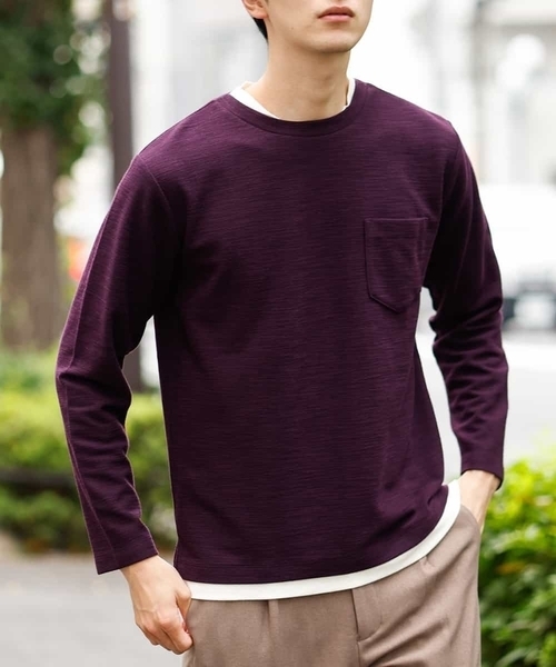 a.v.v（アーヴェヴェ）の「【一枚でもおしゃれ見え】フェイクレイヤードカットソー（Tシャツ/カットソー・メンズ・チャコールグレー/グリーン/ボルドー・46/50/44/48）」の3枚目の写真