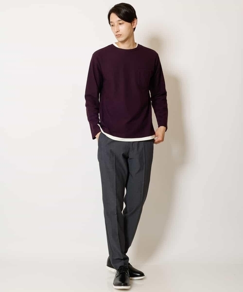 a.v.v（アーヴェヴェ）の「【一枚でもおしゃれ見え】フェイクレイヤードカットソー（Tシャツ/カットソー・メンズ・チャコールグレー/グリーン/ボルドー・46/50/44/48）」の19枚目の写真