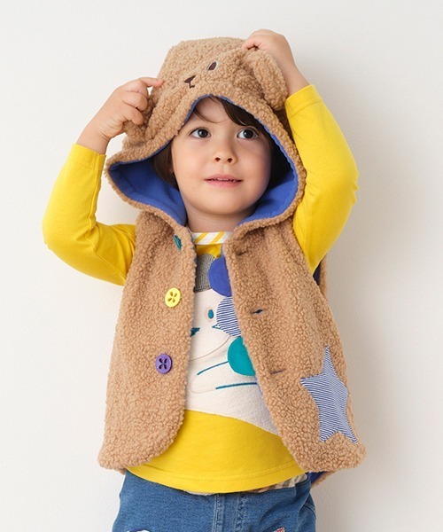 baby cheer（ベイビーチアー）の「アニマルボアベスト（ベスト・キッズ・モカ/キナリ・80-90cm/100-110cm）」の2枚目の写真