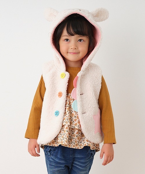 baby cheer（ベイビーチアー）の「アニマルボアベスト（ベスト・キッズ・モカ/キナリ・80-90cm/100-110cm）」の16枚目の写真