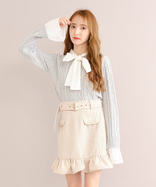 TITTY&CO.（ティティーアンドコー）の「ヘムフリルツイードスカート（スカート・レディース・オフホワイト/ブラック/グレー・SMALL/MEDIUM）」の2枚目の写真