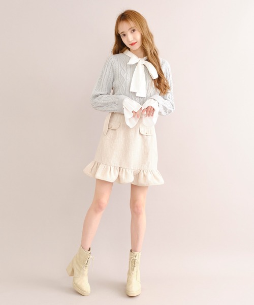 TITTY&CO.（ティティーアンドコー）の「ヘムフリルツイードスカート（スカート・レディース・オフホワイト/ブラック/グレー・SMALL/MEDIUM）」の8枚目の写真