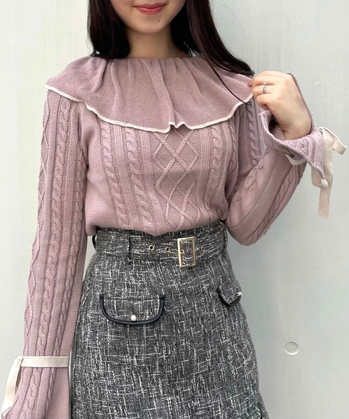 TITTY&CO.（ティティーアンドコー）の「ヘムフリルツイードスカート（スカート・レディース・オフホワイト/ブラック/グレー・SMALL/MEDIUM）」の17枚目の写真